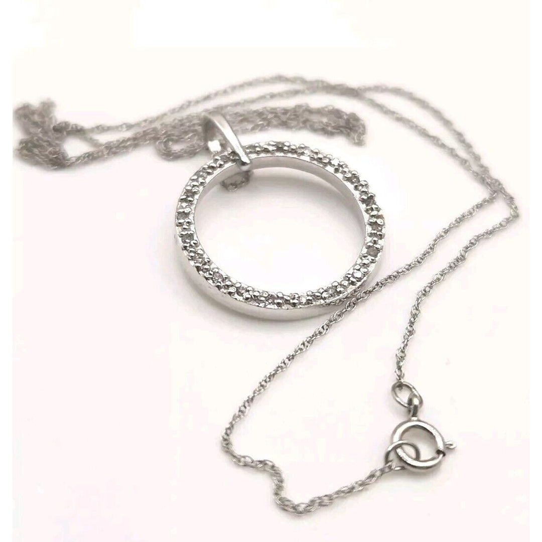 10k Diamonds White Gold Hoop Pendant & Necklace 18"