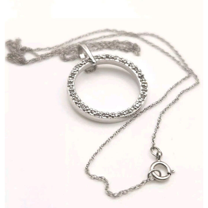 10k Diamonds White Gold Hoop Pendant & Necklace 18"