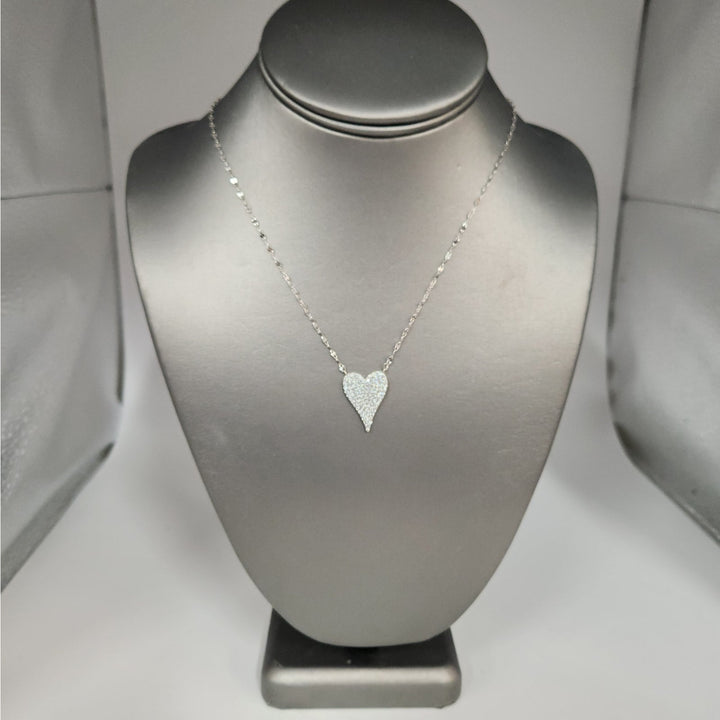 925 Sterling Silver Sparkling Pav'e Heart Necklace 18" Adjustable Chain