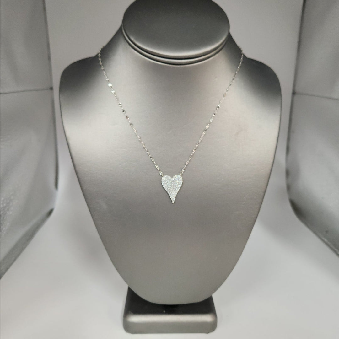925 Sterling Silver Sparkling Pav'e Heart Necklace 18" Adjustable Chain