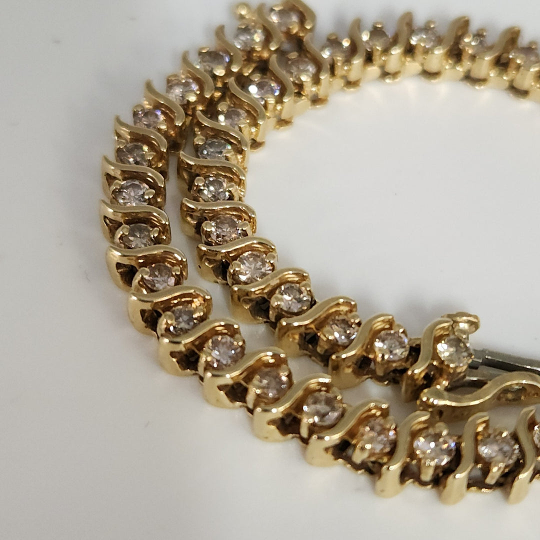 Vintage 14k Yellow Gold Diamond Tennis Bracelet 7"