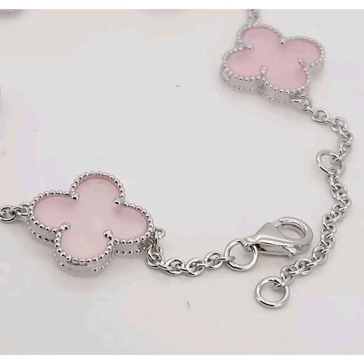 925 Sterling Silver Pink Flowers Bracelet 8.2"