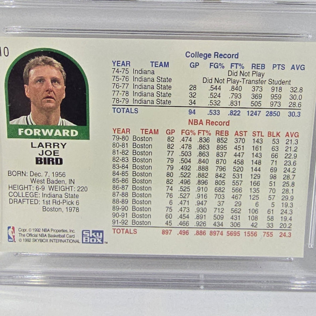 1992 Larry Joe Bird #10 GMA MINT 9 Boston Celtics Skybox NBA HOOPS B2