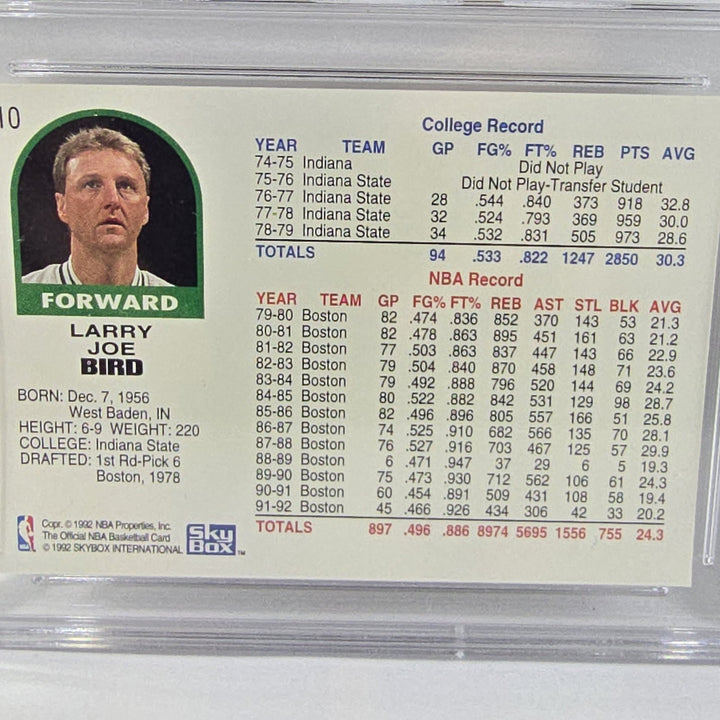 1992 Larry Joe Bird #10 GMA MINT 9 Boston Celtics Skybox NBA HOOPS B2