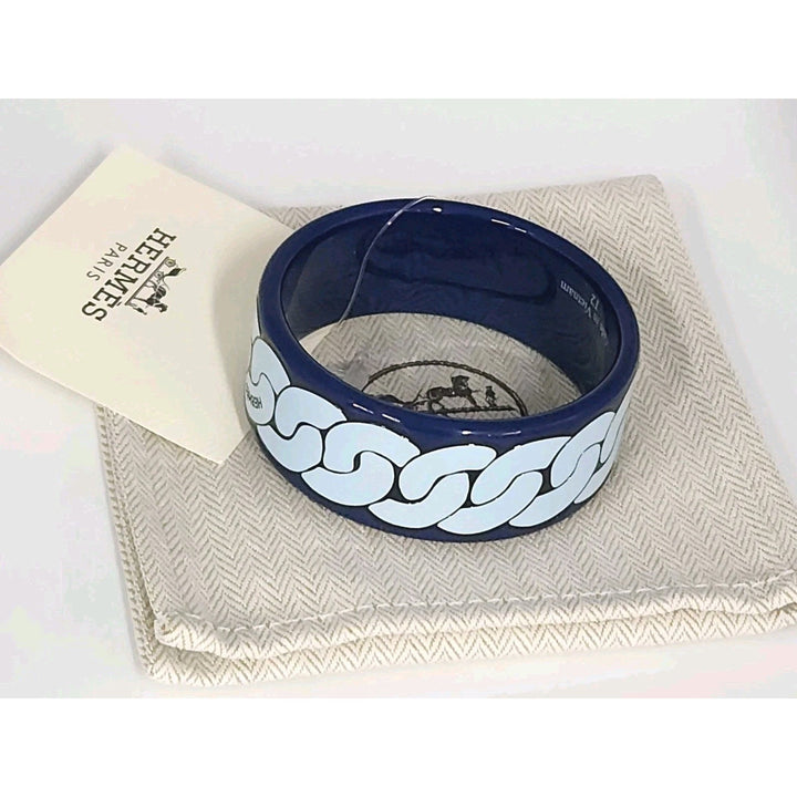 New Hermes Bangle Boquin Fln Lacquered Wood Bracelet Marine Color Size T2