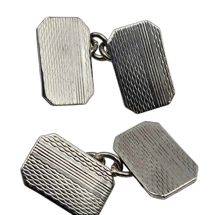 Vintage Sterling Silver Engine Turned Rectangular Chain Link Cufflinks 8.9g