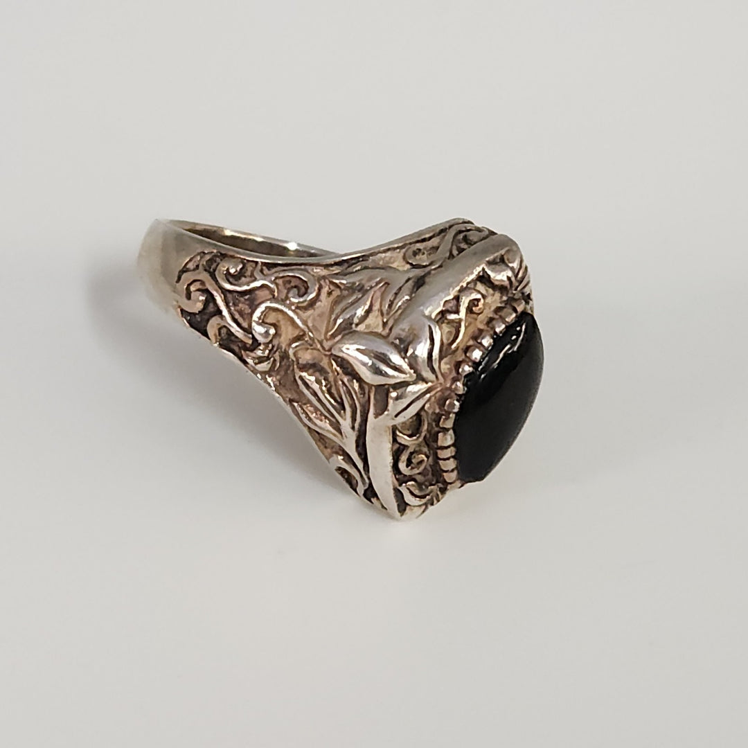 Antique 925 Sterling Silver Natural Onyx Ring Size 6.75