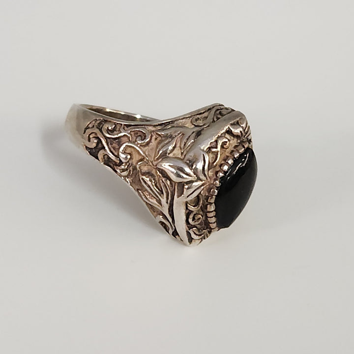 Antique 925 Sterling Silver Natural Onyx Ring Size 6.75