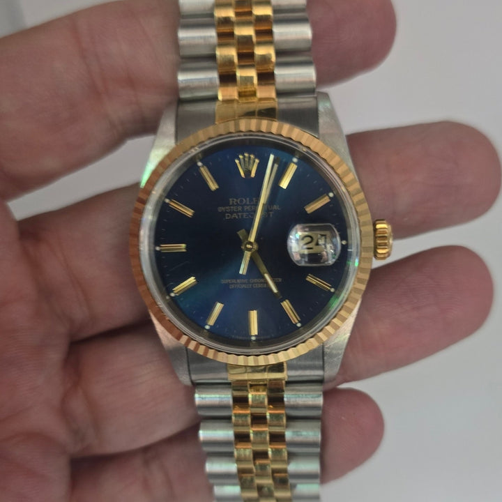 Rolex Datejust 16233 36mm Two-Tone Watch with Aftermarket Blue Dial