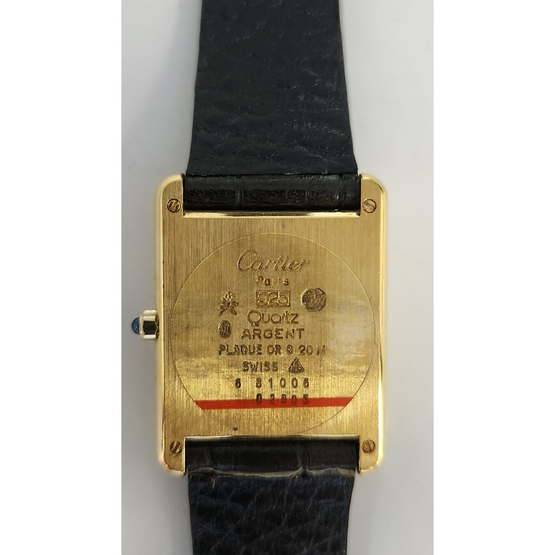 Cartier Quartz Tank Yellow Dial Buckle Leather Band (681006/02905)