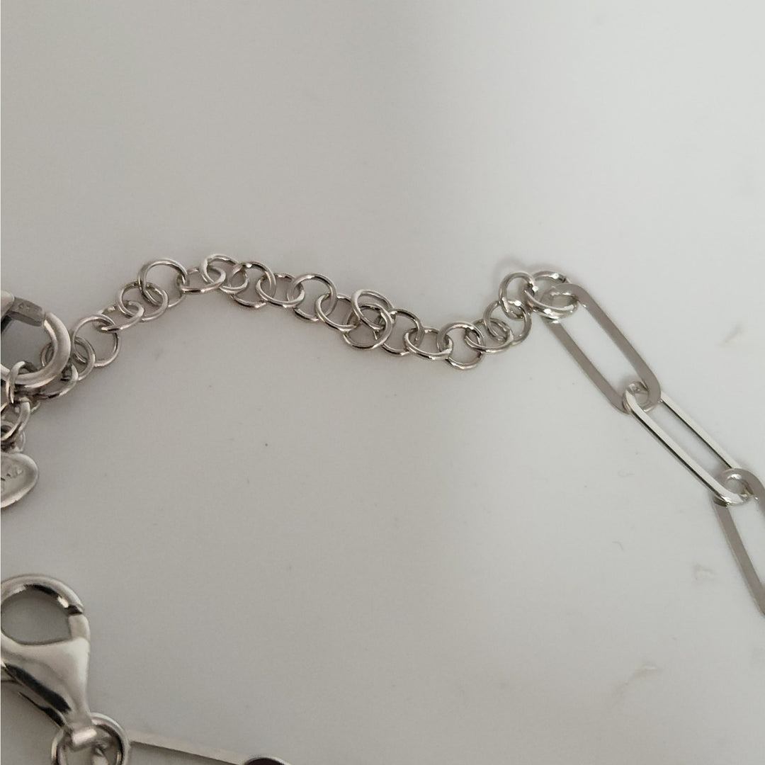 925 Sterling Silver Paperclip Link Necklace & Bracelet Set with CZ Accents