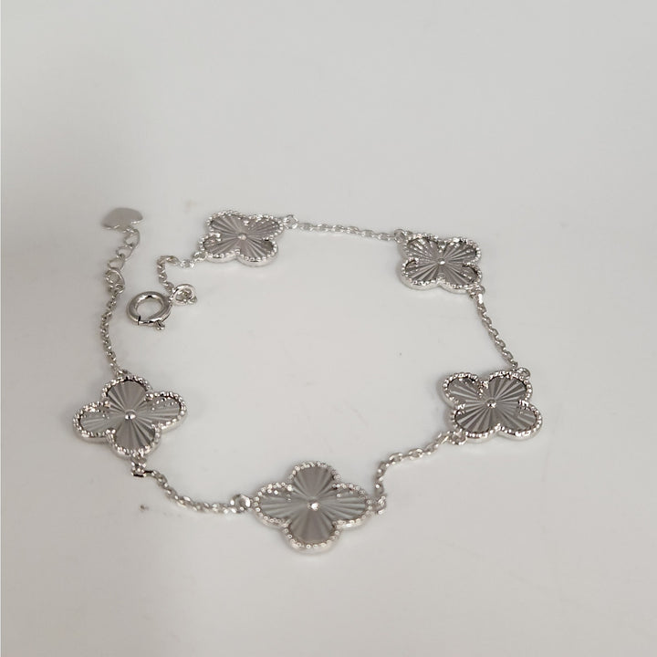 925 Sterling Silver Clover Flower Bracelet 7.5"