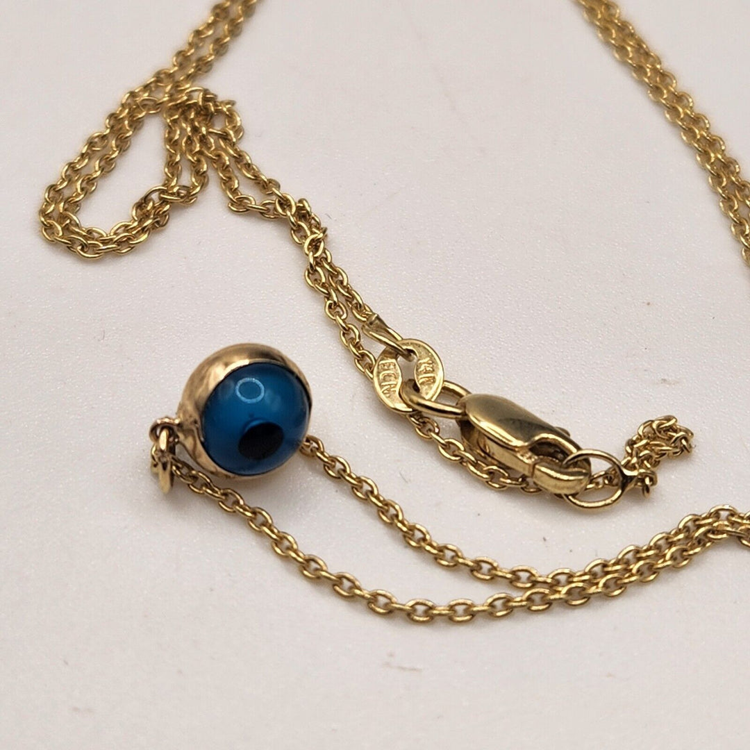 14k Yellow Gold Blue Evil Eye Luck Charm Pendant & Necklace 18"