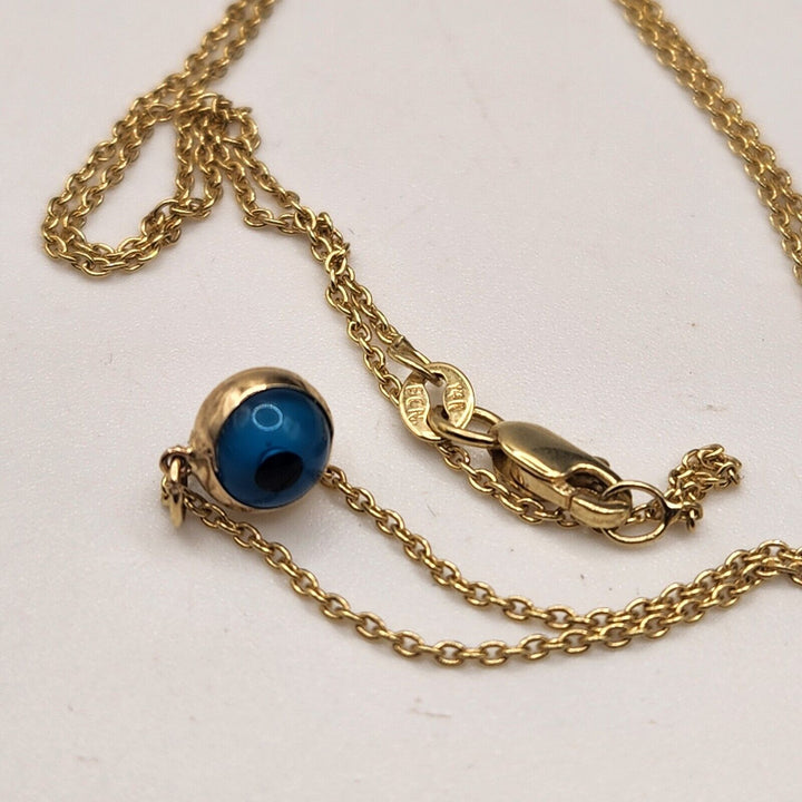 14k Yellow Gold Blue Evil Eye Luck Charm Pendant & Necklace 18"