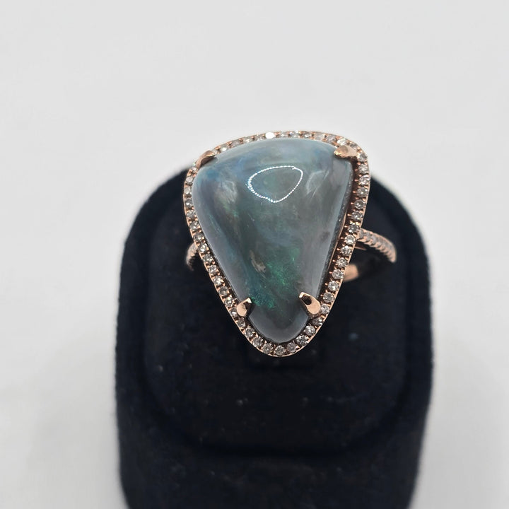 GIA Certified 11.18 CT Natural Gray 14k Opal Rose Gold-Tone Halo Cocktail Ring