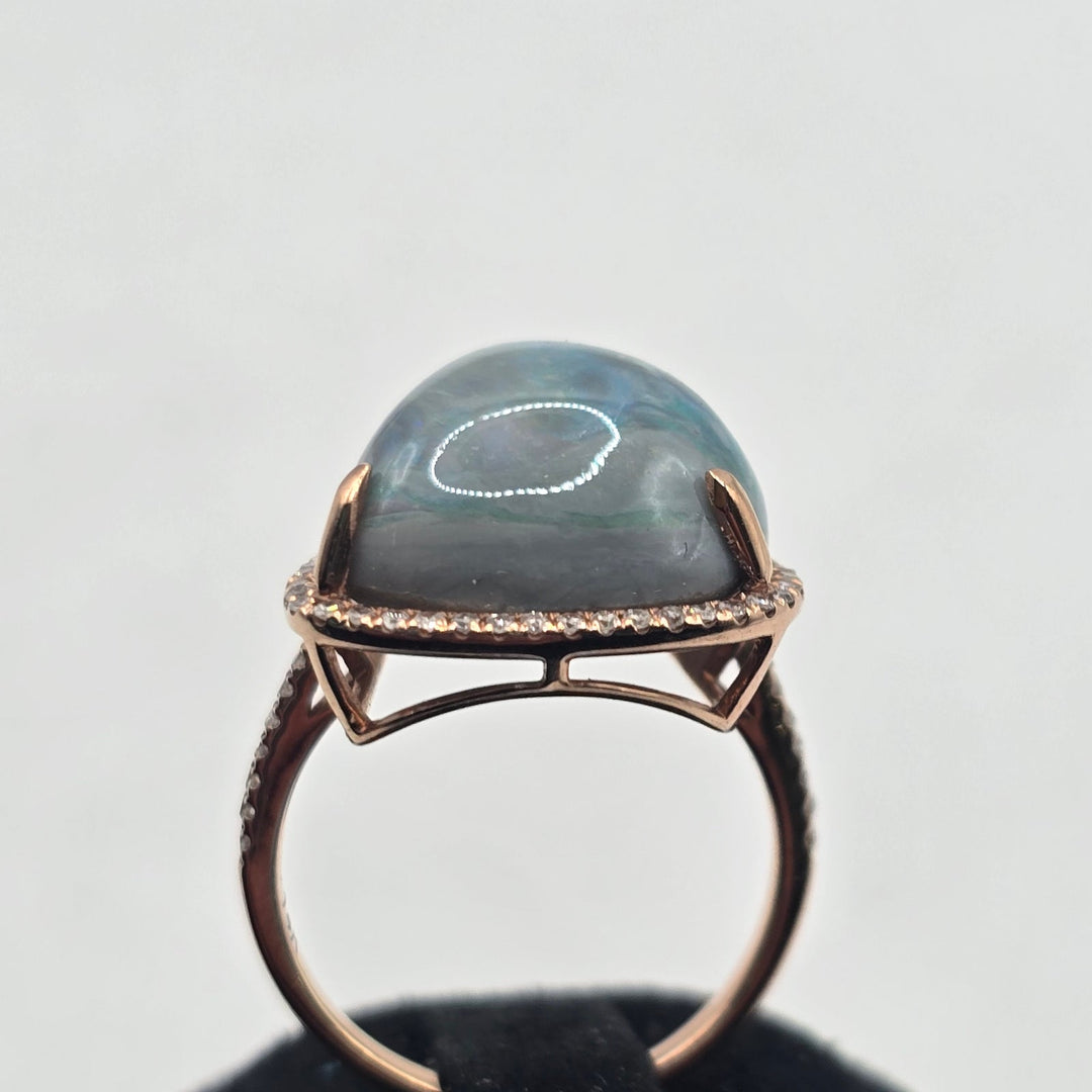 GIA Certified 11.18 CT Natural Gray 14k Opal Rose Gold-Tone Halo Cocktail Ring
