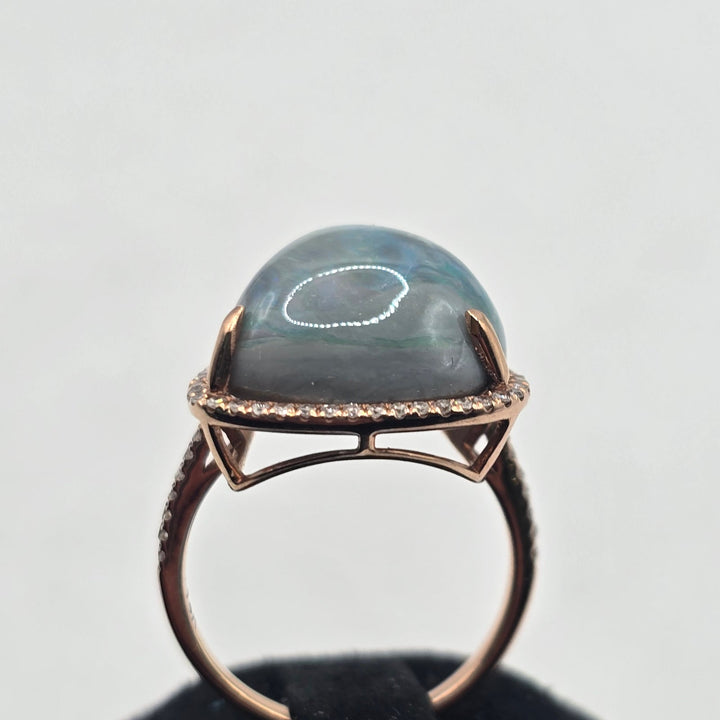 GIA Certified 11.18 CT Natural Gray 14k Opal Rose Gold-Tone Halo Cocktail Ring