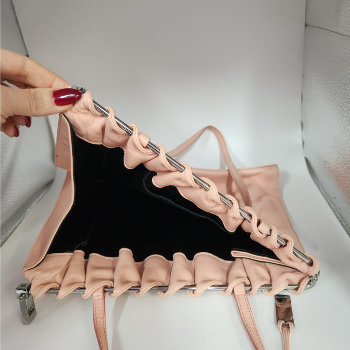 Vintage Gucci Blush Pink Leather Shoulder Bag With Drawstring Detail