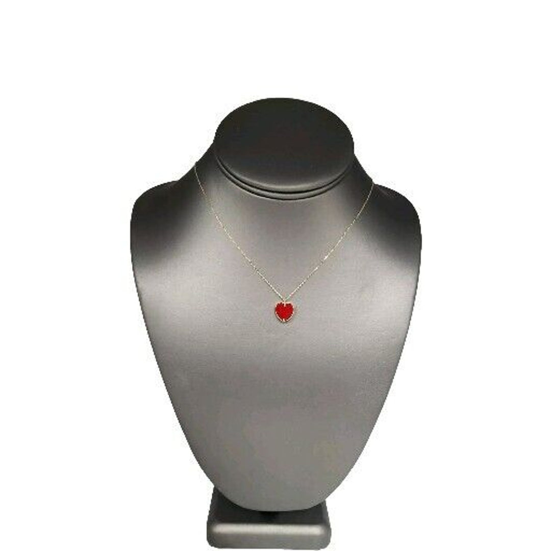 14k Yellow Gold Red Heart Pendant Necklace 18"