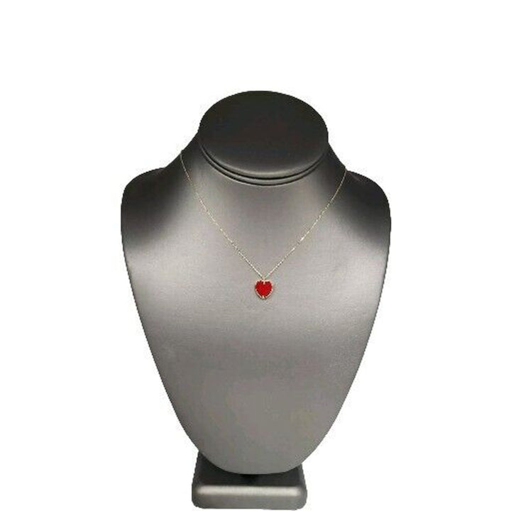 14k Yellow Gold Red Heart Pendant Necklace 18"