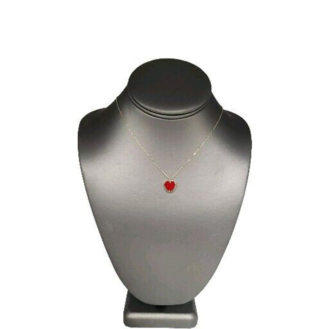 14k Yellow Gold Red Heart Pendant Necklace 18"