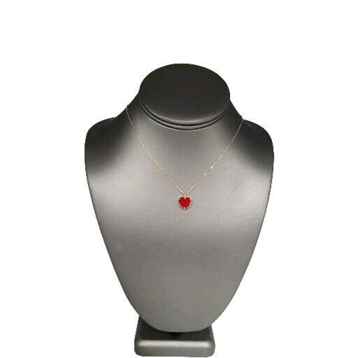 14k Yellow Gold Red Heart Pendant Necklace 18"