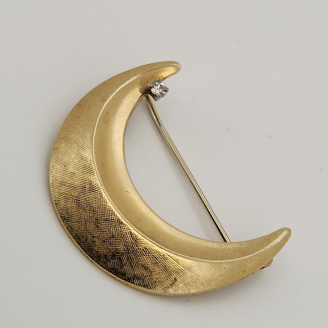 14k Yellow Gold Diamond Moon Pin