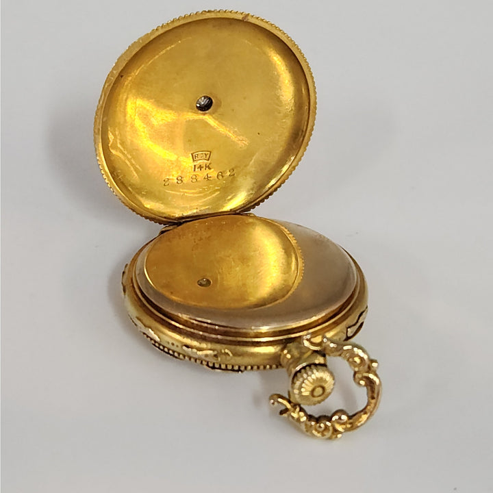 Antique  c.1901 Waltham 14k Solid Gold Diamond Manual Wind Pocket Watch