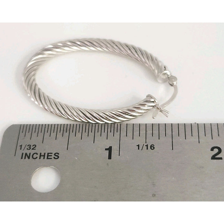 925 Sterling Silver Twisted Textured Hoop Earrings