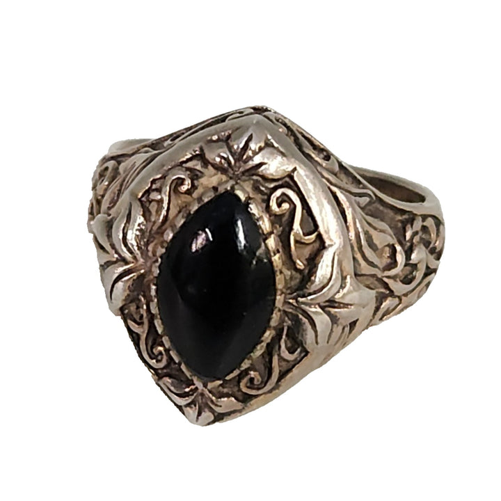 Antique 925 Sterling Silver Natural Onyx Ring Size 6.75