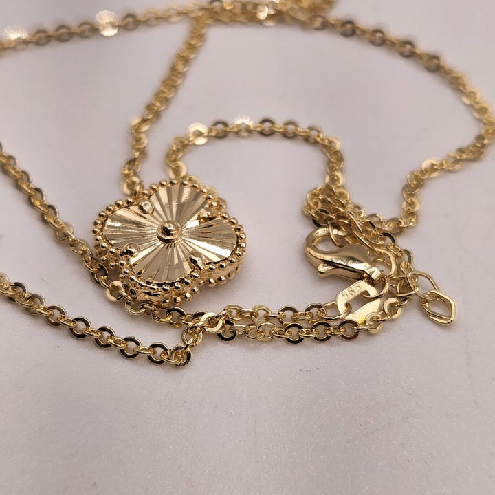 Fancy 14k Yellow Gold All Gold Flower Pendant Necklace 18"