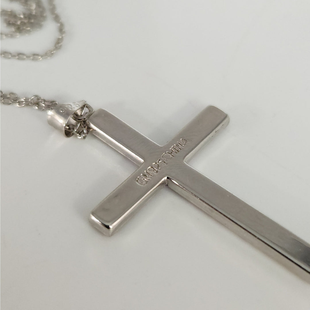925 Sterling Silver Purple & White Crystal Cross Pendant Necklace18"