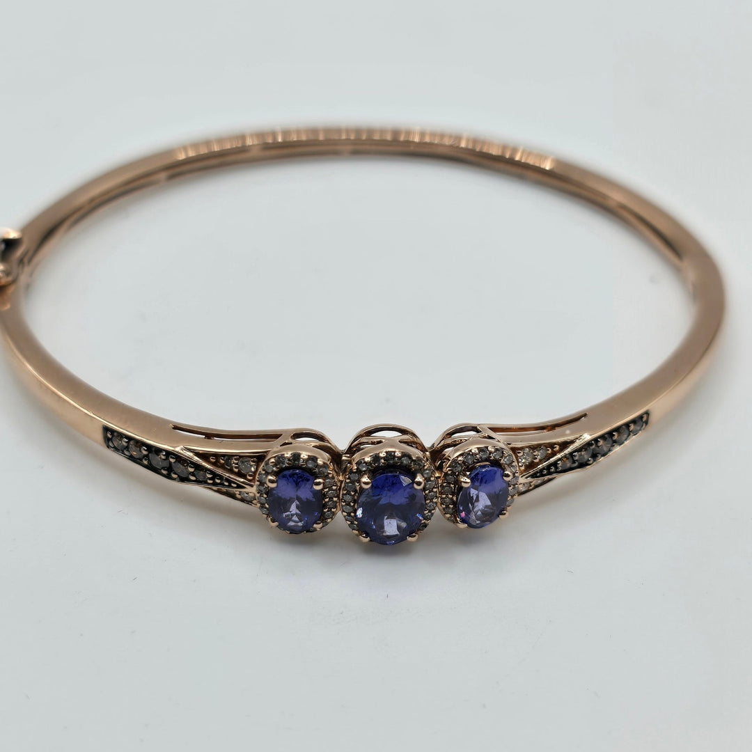 Le Vian 14K Rose Gold Natural Blue Gemstone & Diamond Bangle Bracelet 12.6g