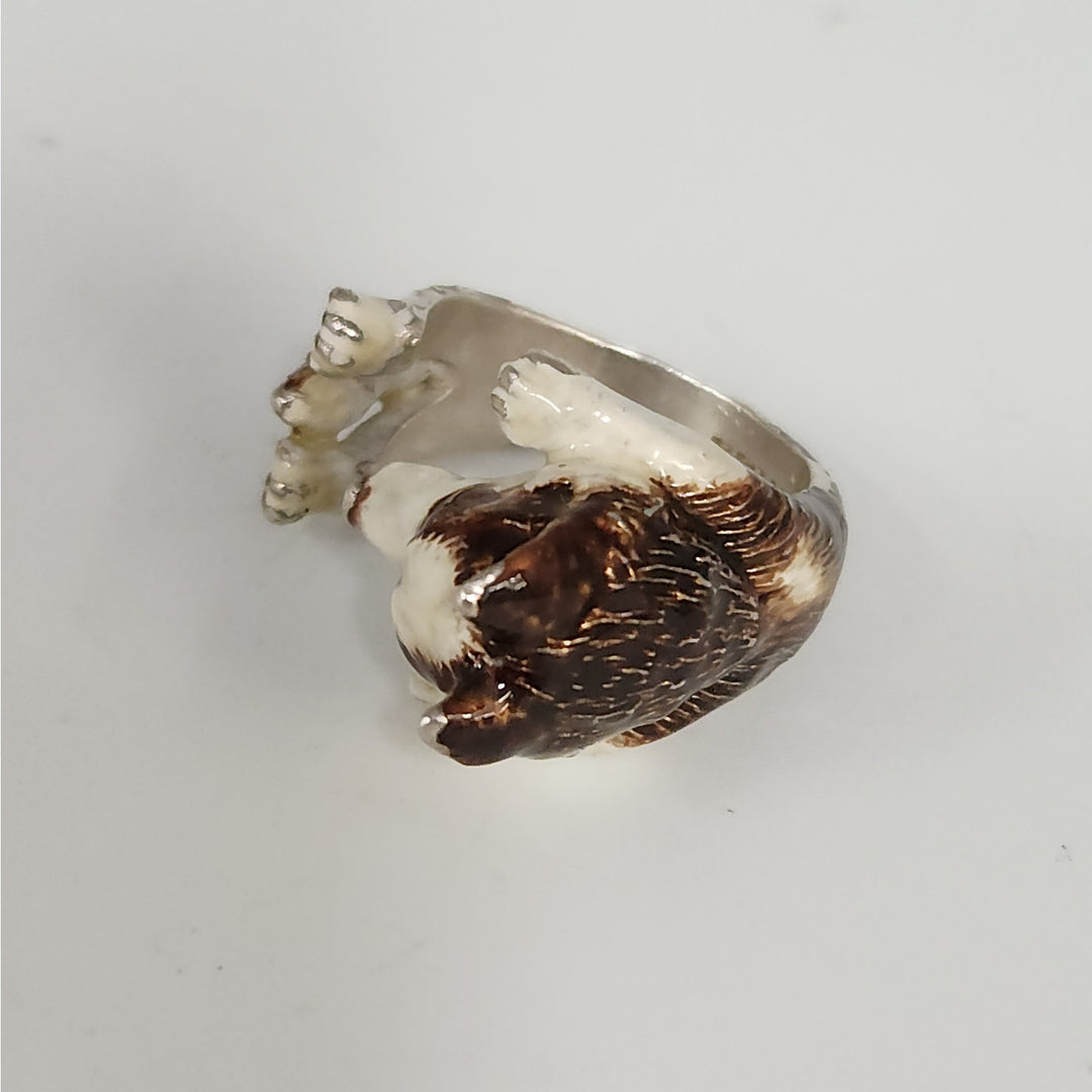 Dog  FEVER 925 Sterling Silver Enamel Dog Hug Wrap Ring