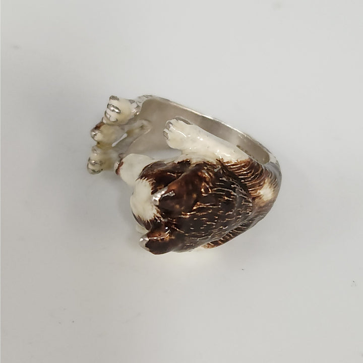 Dog  FEVER 925 Sterling Silver Enamel Dog Hug Wrap Ring