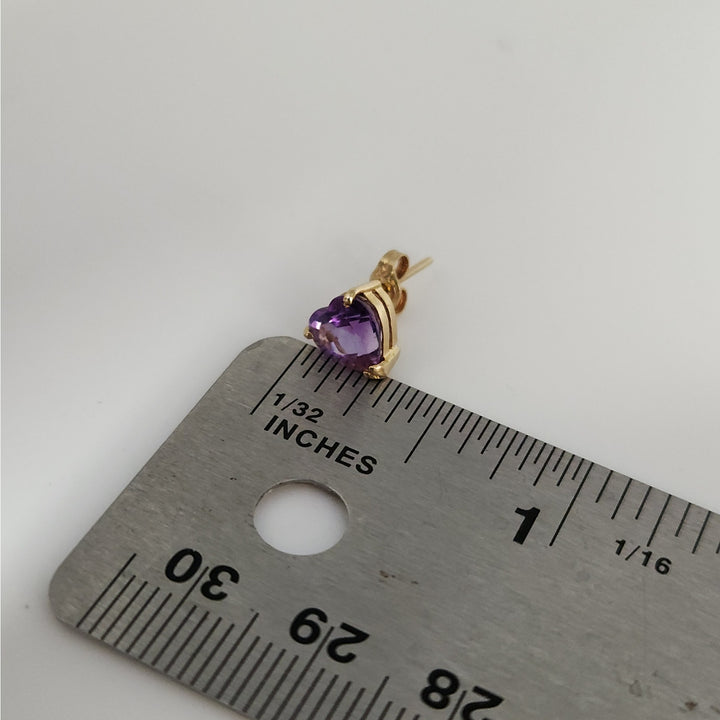 14k Yellow Gold Natural Amethyst Hearts Stud Earrings