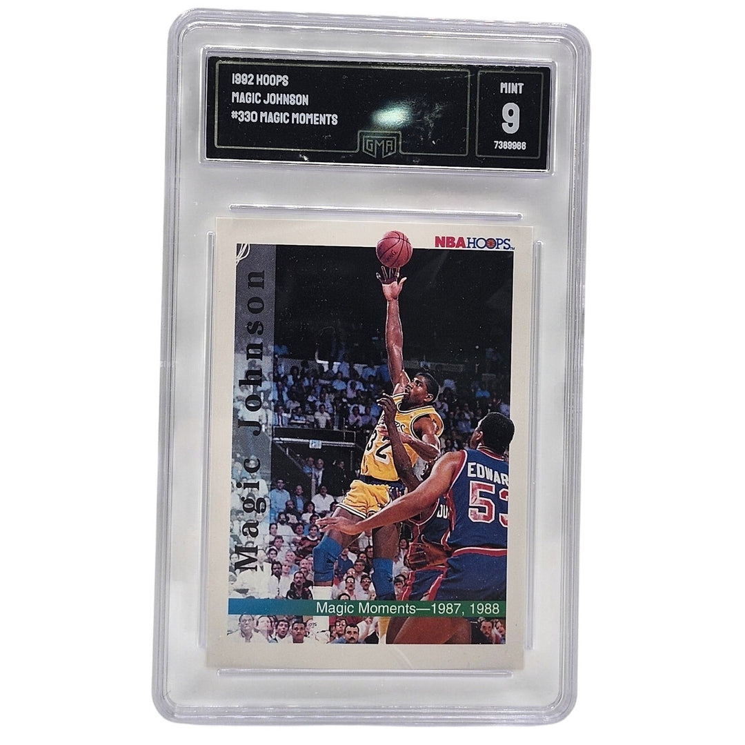 1992 NBA Hoops Magic Johnson #330 Magic Moments Lakers GMA 9 Mint Graded Card