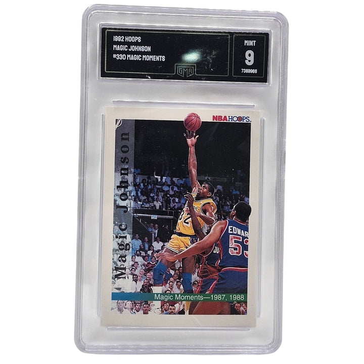 1992 NBA Hoops Magic Johnson #330 Magic Moments Lakers GMA 9 Mint Graded Card