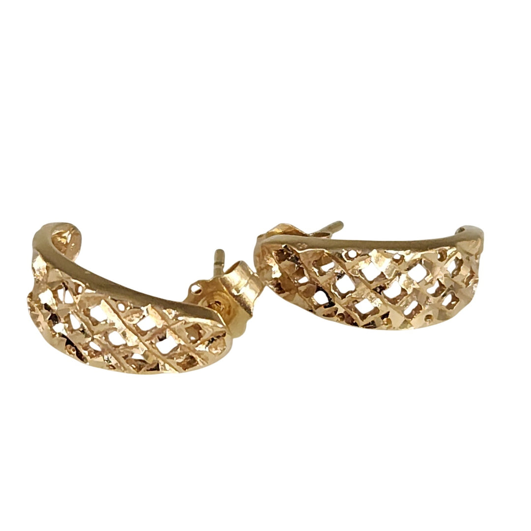 14k Yellow Gold Diamond -Cut Lattice half hope Earrings