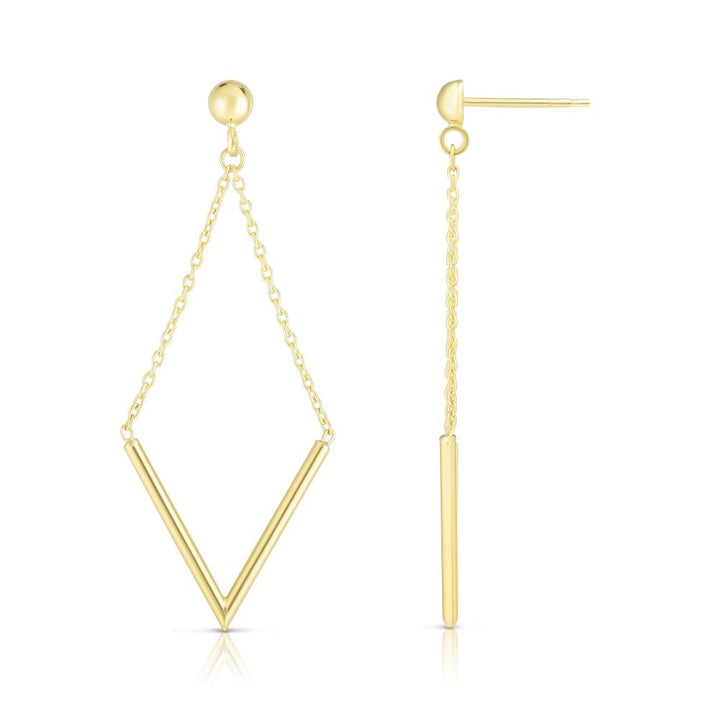 14K Gold Polished V Drop Earring