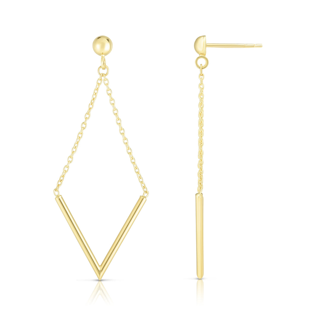 14K Gold Polished V Drop Earring