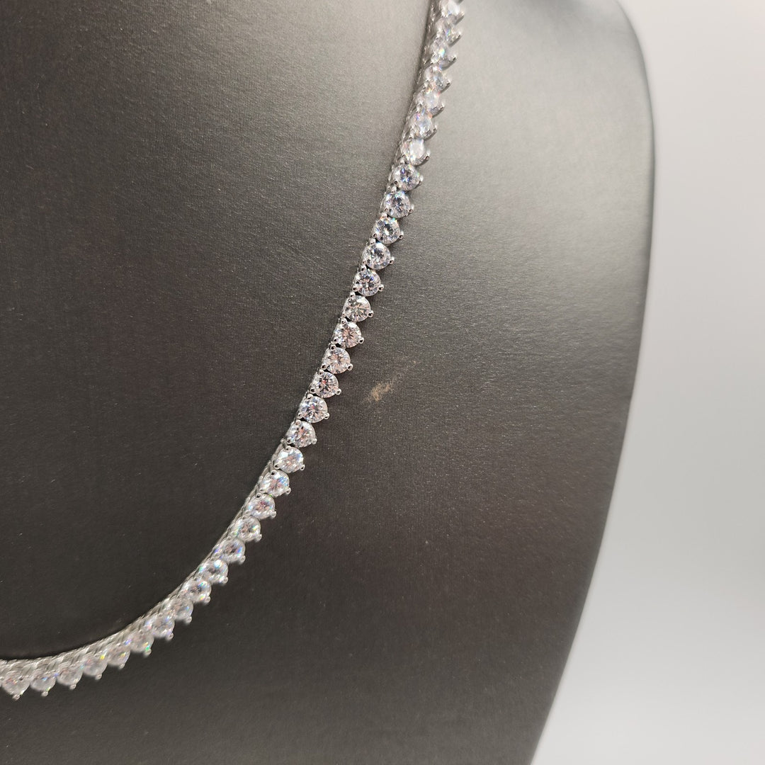 3 Prongs D VVS1 Full Moissanite Tennis Necklace 925 Sterling Silver 17"...
