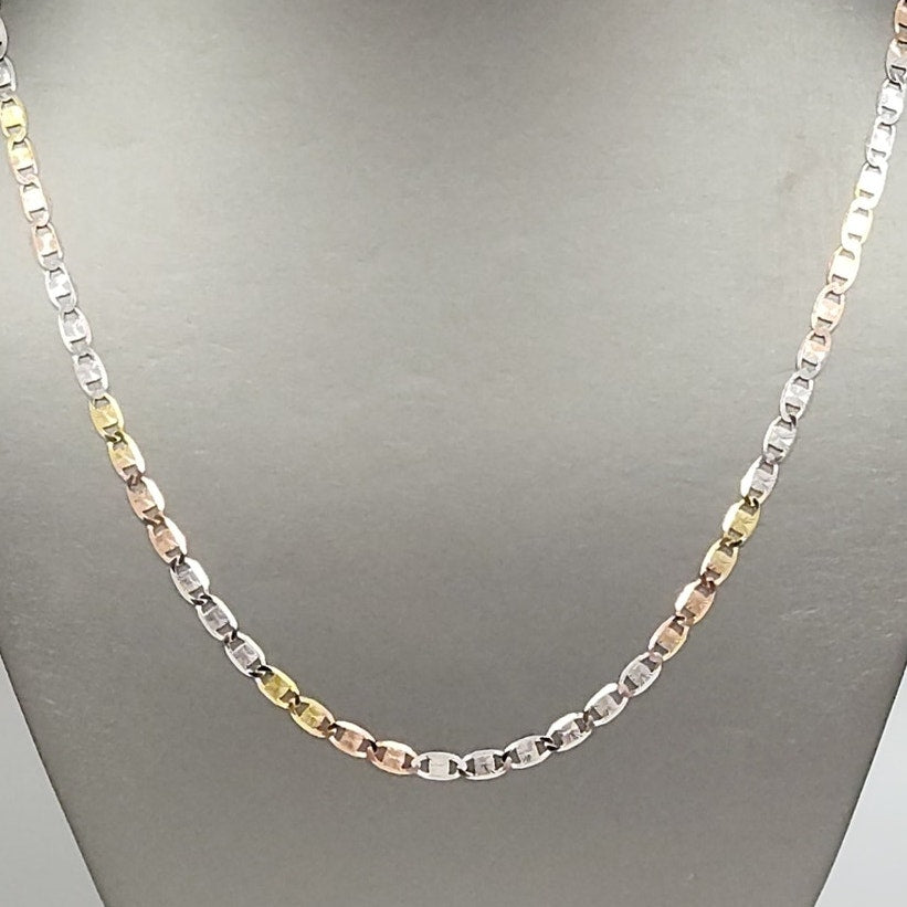 925 sterling silver Tri-color diamond cut link necklace 22" italystyle chain