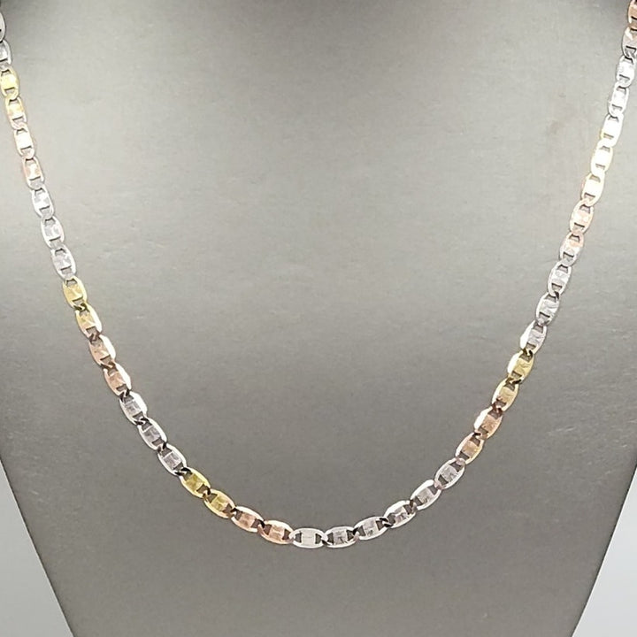 925 sterling silver Tri-color diamond cut link necklace 22" italystyle chain