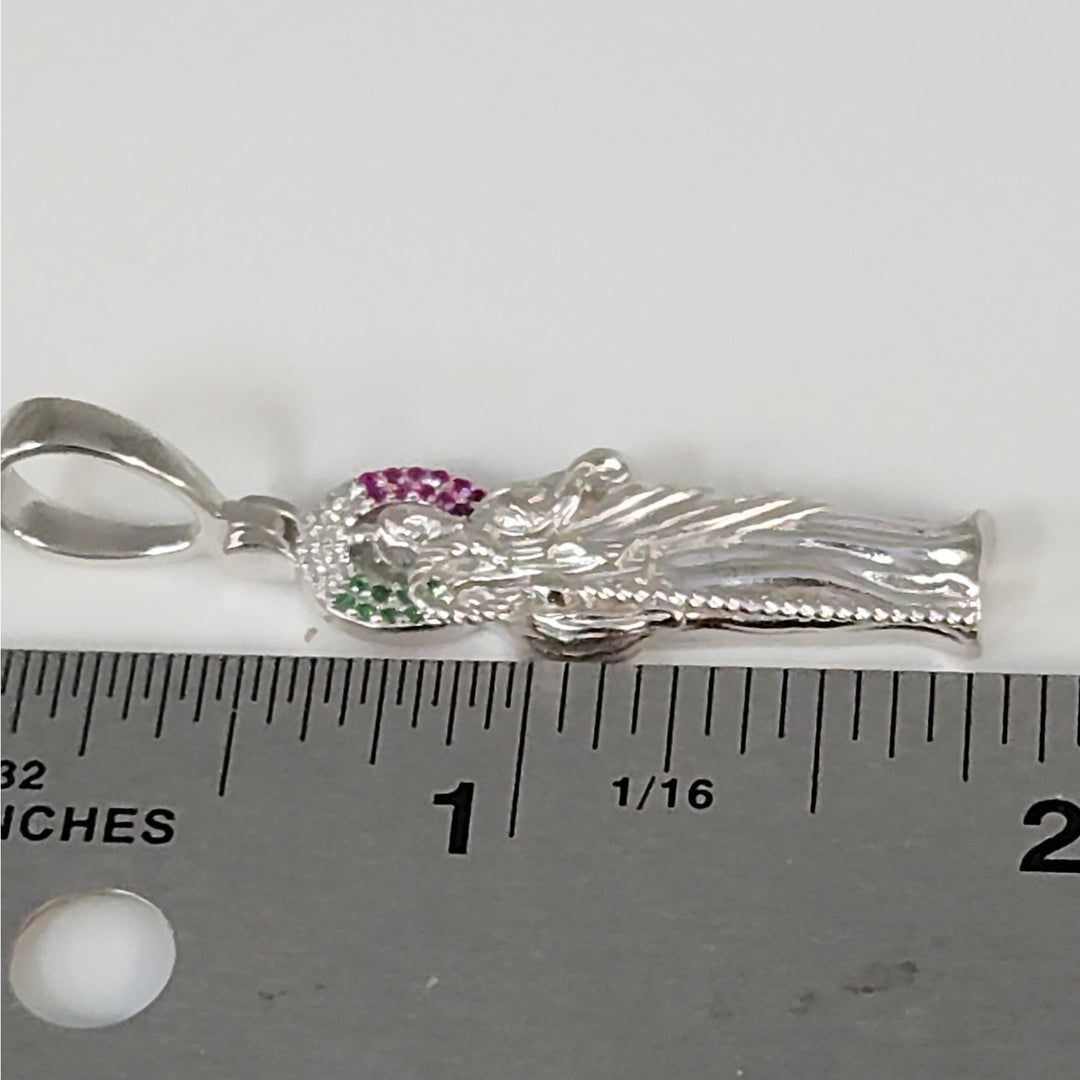 925 Sterling Silver Saint Pendant with Multicolor stones
