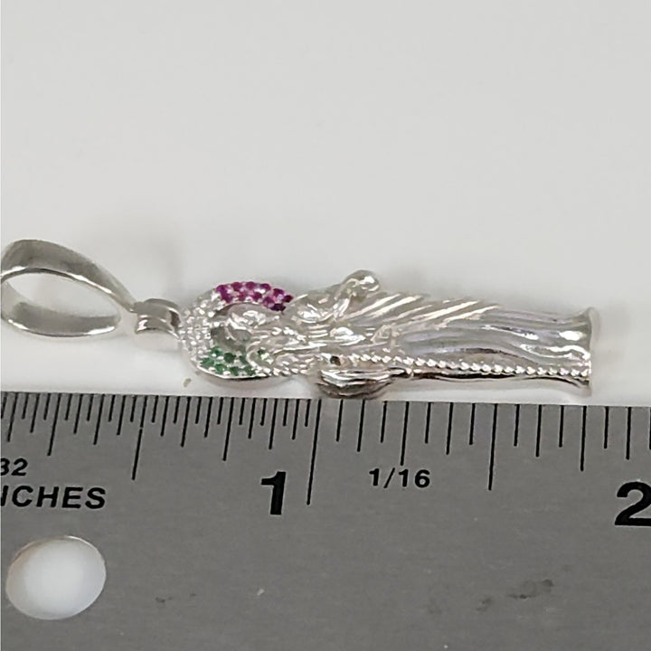 925 Sterling Silver Saint Pendant with Multicolor stones