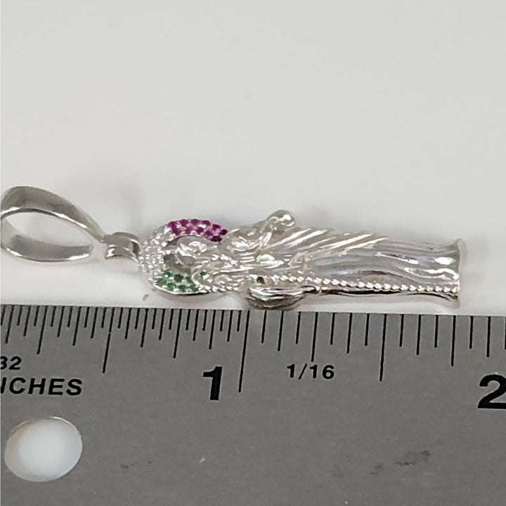 925 Sterling Silver Saint Pendant with Multicolor stones