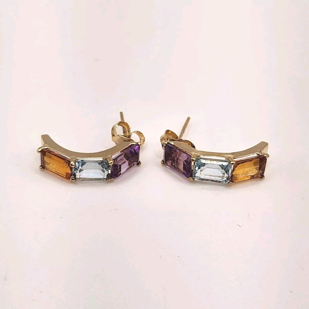 14k Yellow Gold Color All Natural Stone Earrings