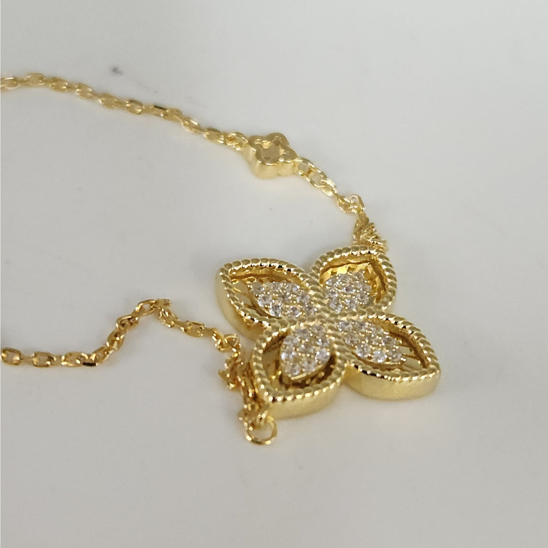 Stunning 925 Sterling Silver Gold -Tone Flower bracelet 7.5"