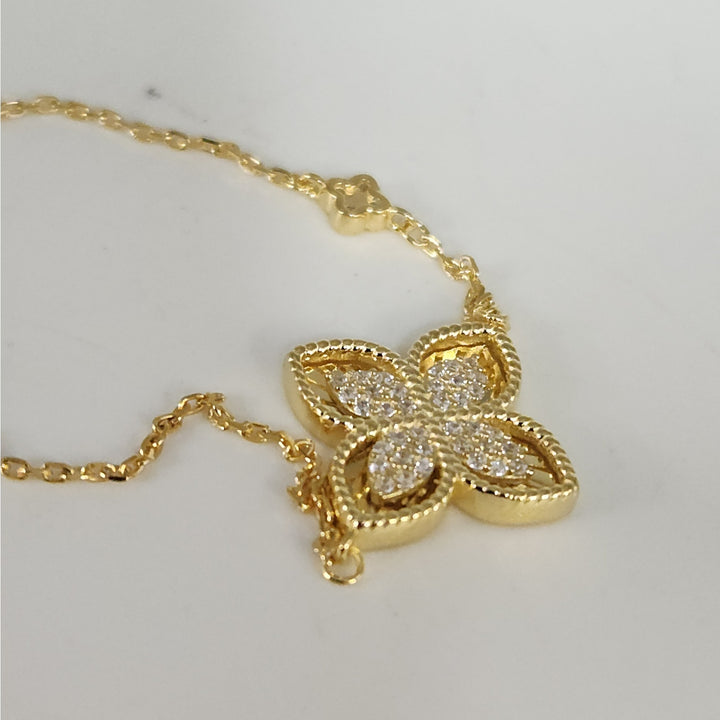 Stunning 925 Sterling Silver Gold -Tone Flower bracelet 7.5"